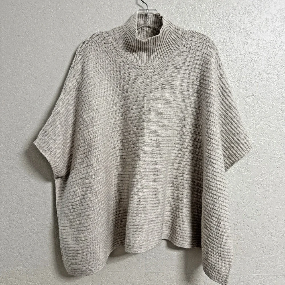 J Jill Sweater Poncho Womens Beige Turtleneck‎ Knit Cozy Oversized One Size